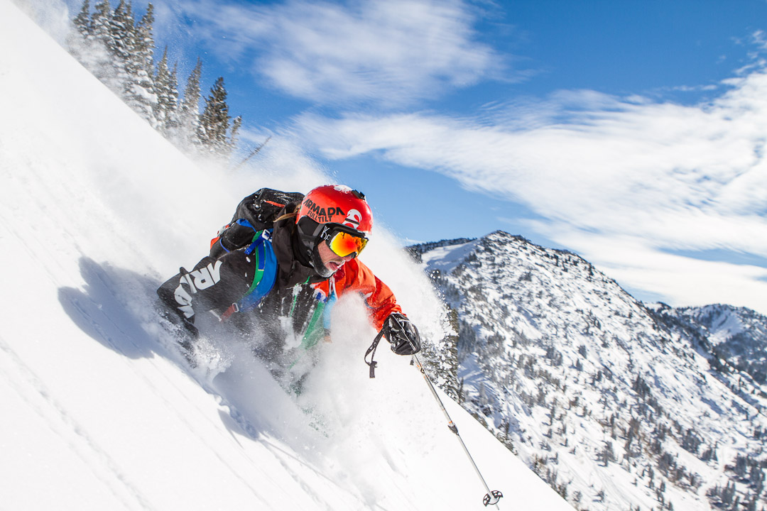 Ian Provo skis in Little Cottonwood Canyon, UT by Jim Harris