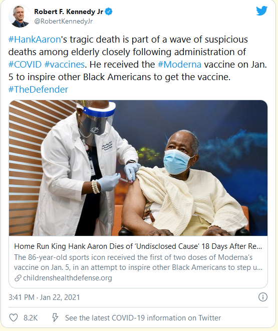 Name:  Screenshot_2021-01-23 RFK Jr blames Hank Aaron's death on COVID vaccine - Lawyers, Guns Money.png
Views: 3100
Size:  423.5 KB