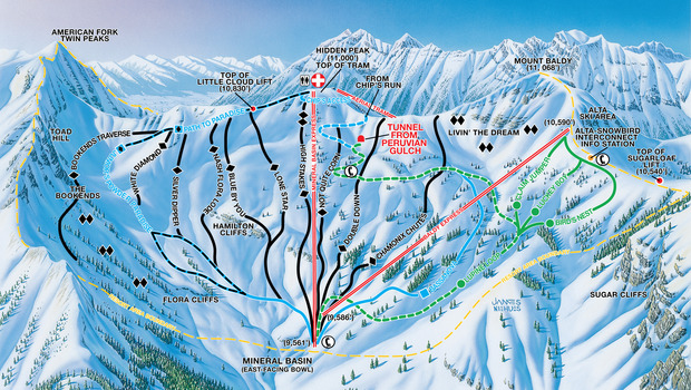 Snowbird Ski Resort Map Snowbird Trail Map Mineral Basin Side | Teton Gravity Research