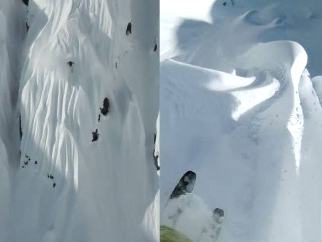 Video: Split-Screen View Of Sage Skiing A Huge Spine In Alaska thumbnail