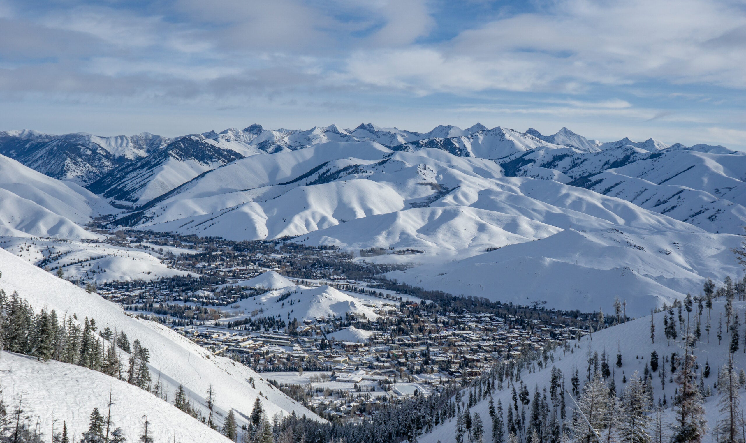 Sun Valley Ski resort, town of Ketchum. Snowy mountains.
