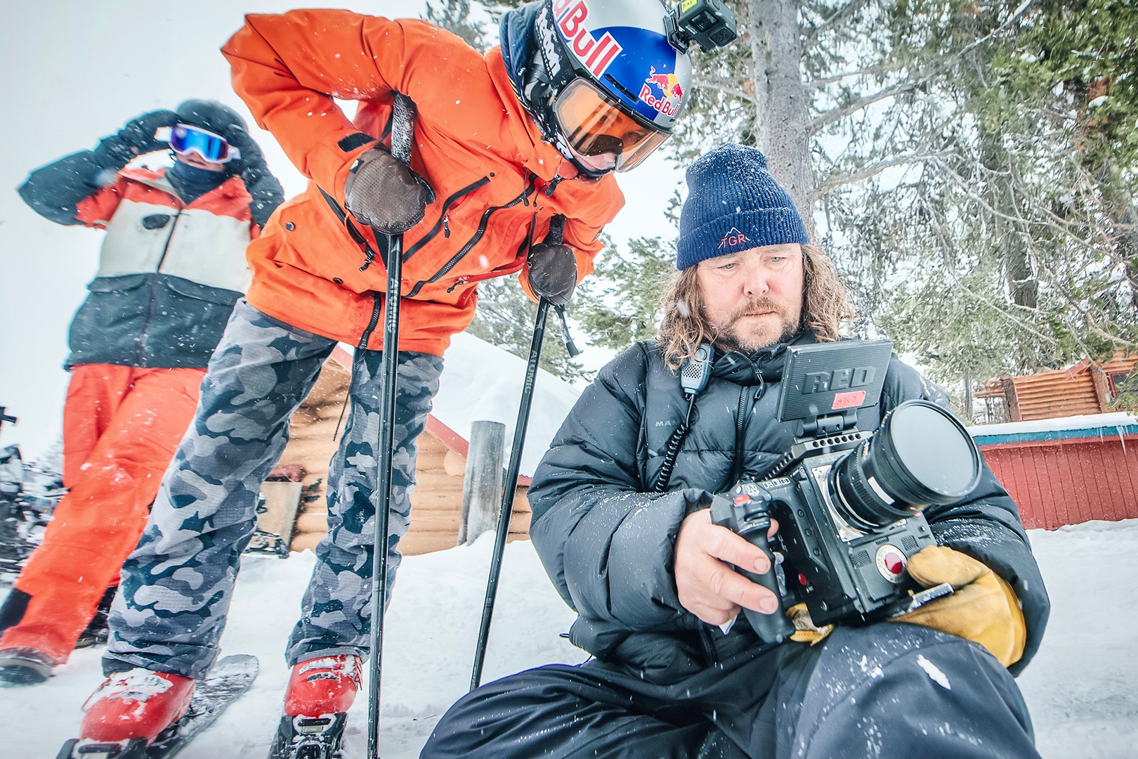 Kai and his dad Todd Jones look at the days footage on the Red camera